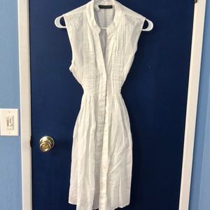 White cotton pleated button up sleeveless coverup